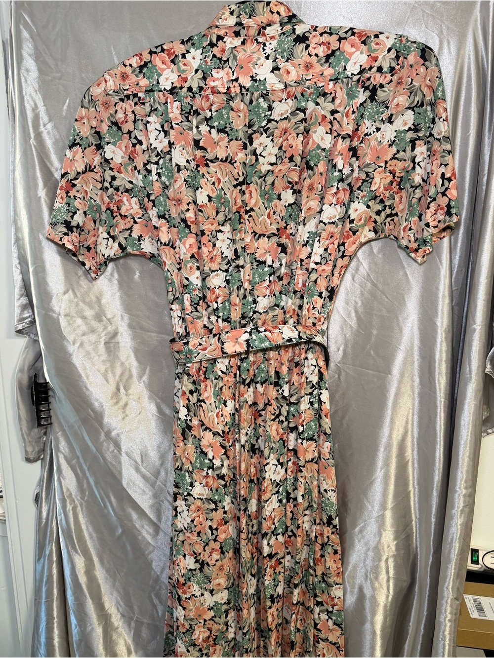 Vintage Carol Anderson Floral Pink & Green Belted Women's Dress Size 14